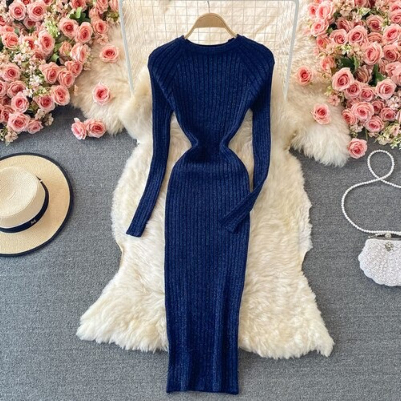 O-Neck Winter Knitted Bodycon Sweater Dress