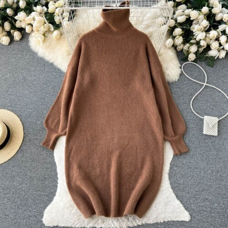 Loose Turtleneck Knitted Slim Long Woolen Dress