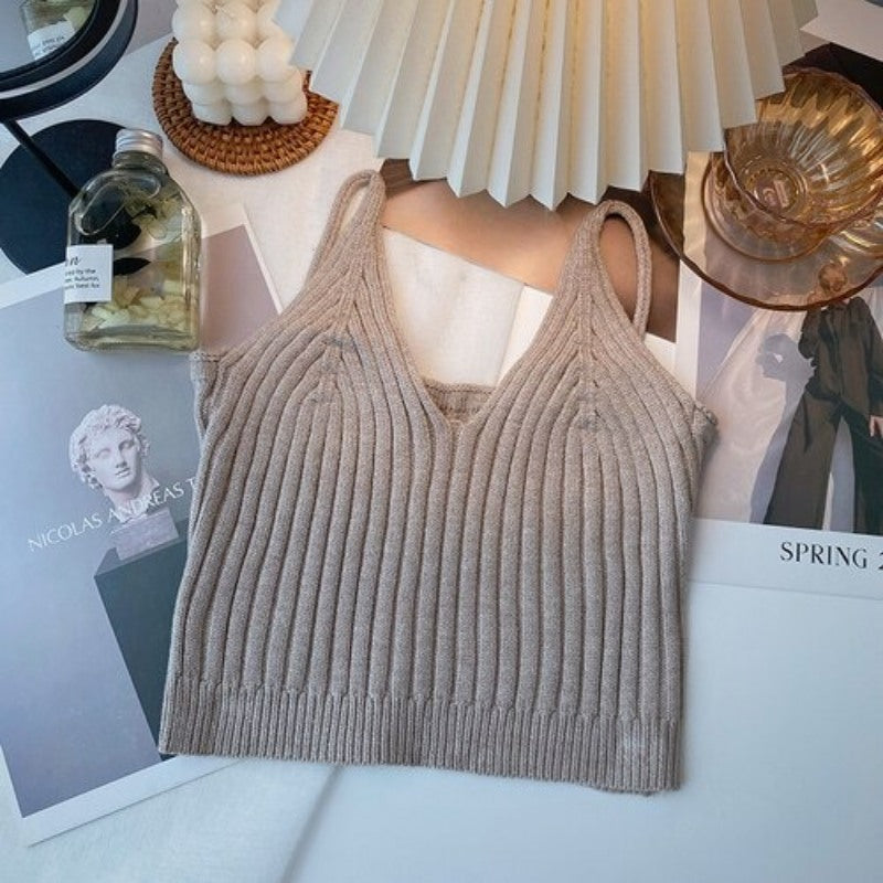 Camisole Solid Color Knitted Vest Tops For Women