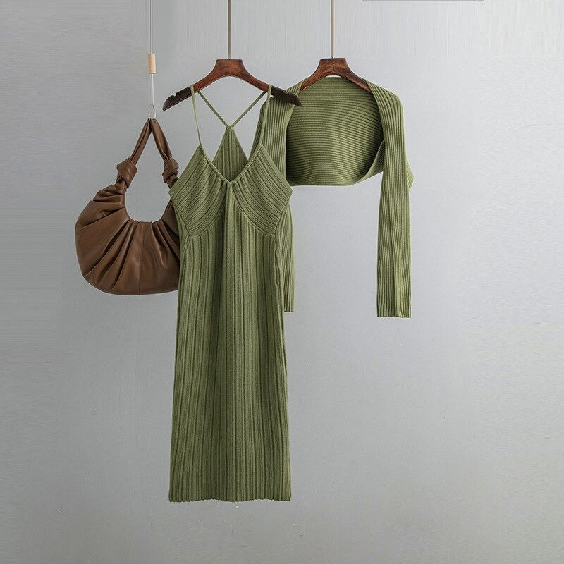 Korean Party Suits Two Pieces Sets For Women Green One Size