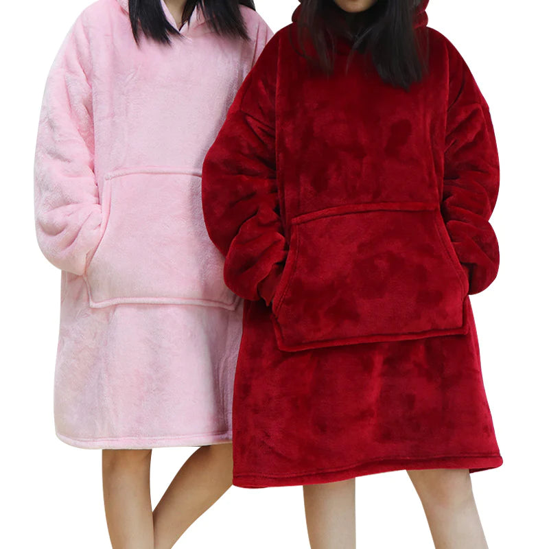 Pink and Red Sherpa Fleece Blanket Hoodie