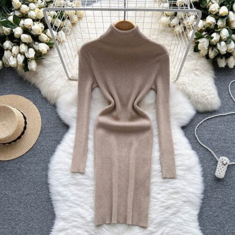 Long Sleeves Turtleneck Sheath Sweater Dress For Women