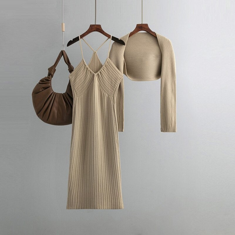 Korean Party Suits Two Pieces Sets For Women Khaki One Size