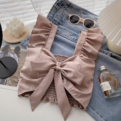 Bohemian Bow Tie Lace-up Print Camisole Tops For Women