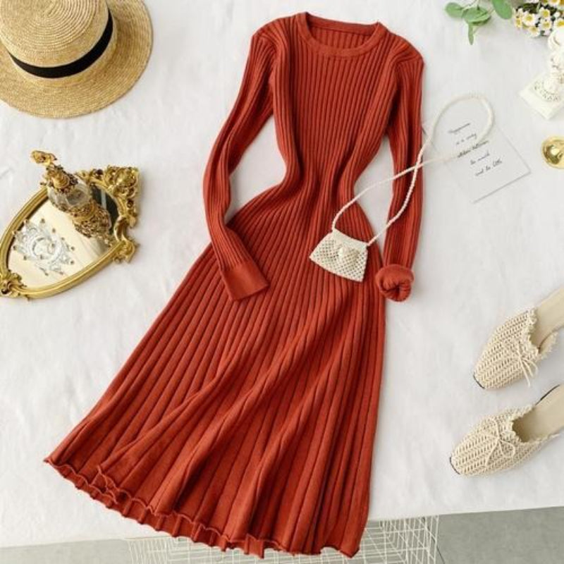 Over-The-Knee Bottoming Long Sleeve Sweater Dress