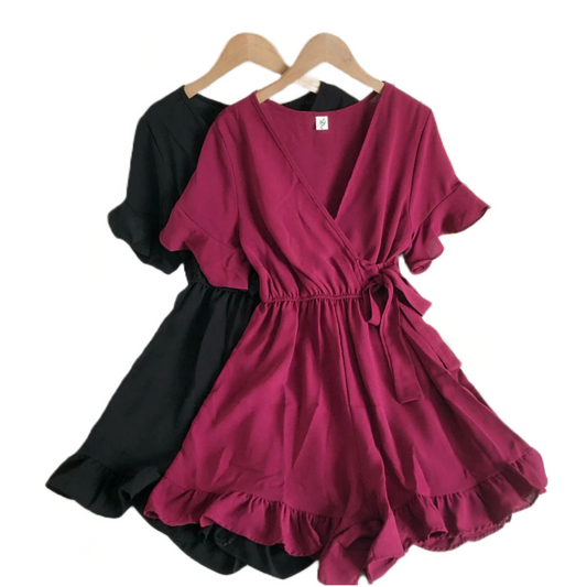 Women's Solid Color Short Ruffle Playsuit