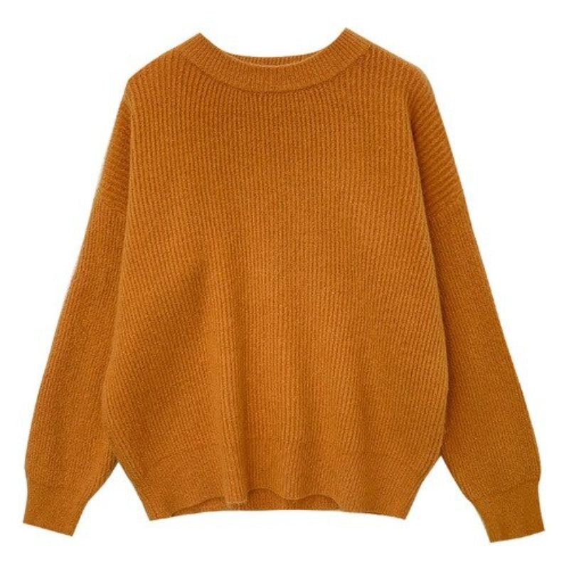 Cashmere Knitted Solid Long-Sleeved Pullover For Women