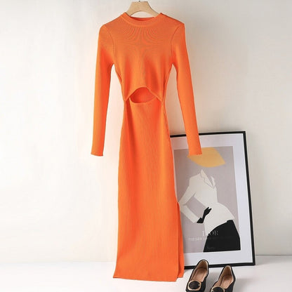 Hollow Out Knitted Long Sleeved Slim Dress