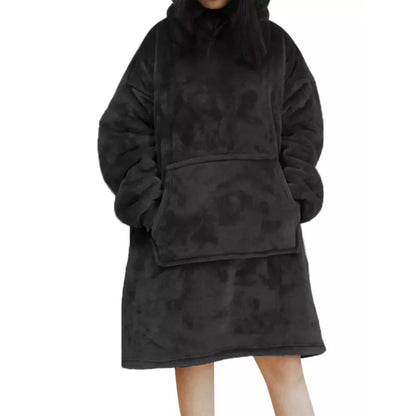 Oversized Under Knee Blanket Hoodie For Women Black One Size