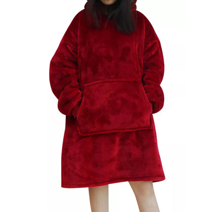 Oversized Under Knee Blanket Hoodie For Women Red One Size