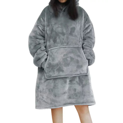 Oversized Under Knee Blanket Hoodie For Women Gray One Size