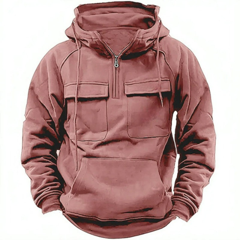 Plain Patterned Hooded Sweatshirt Pink