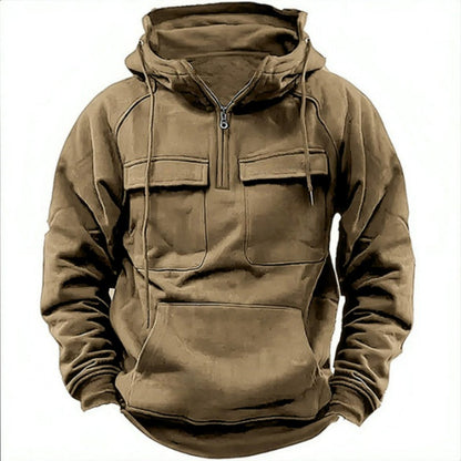 Plain Patterned Hooded Sweatshirt Khaki