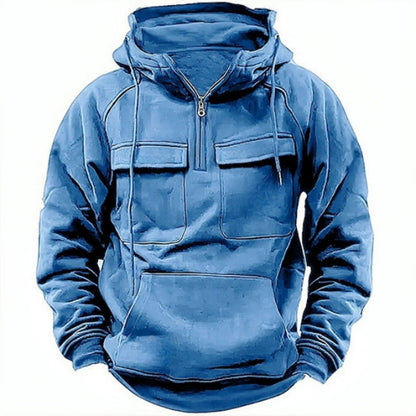 Plain Patterned Hooded Sweatshirt Light Blue