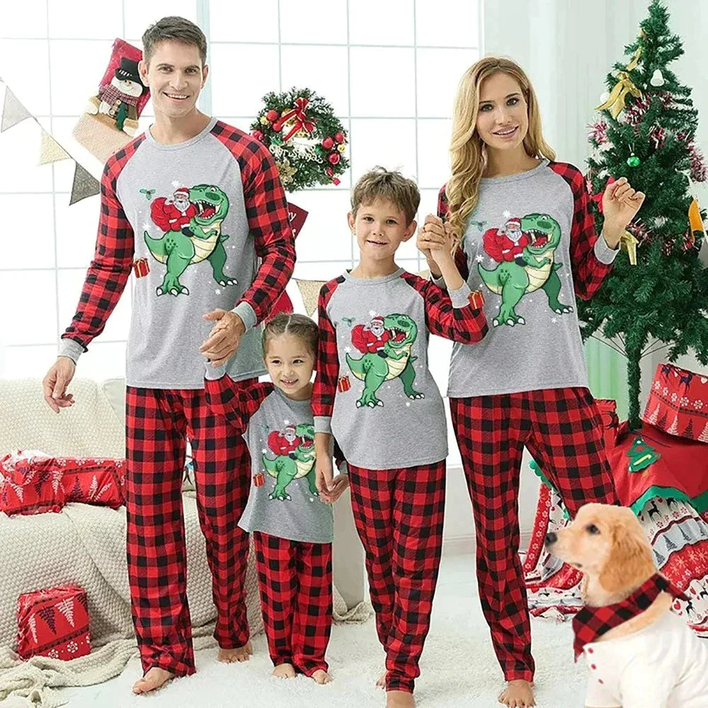 Christmas Dino Print Family Matching Set