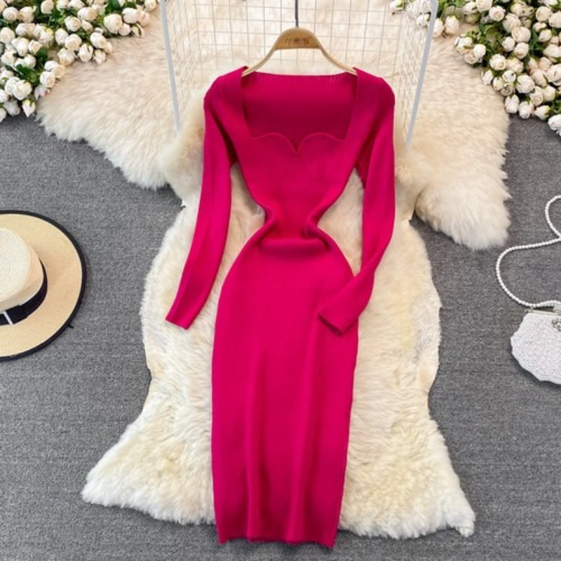 Women's Low-Neck Leaky Tight Stretch Knitted Dress