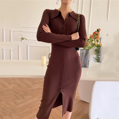 Button Down A-Line Retro Knitted Sweater Dress