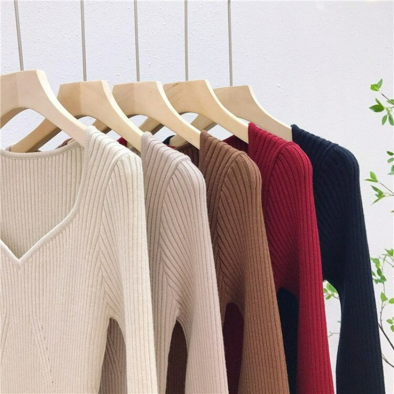 Retro V-Neck Office Lady Sweater Top For Women