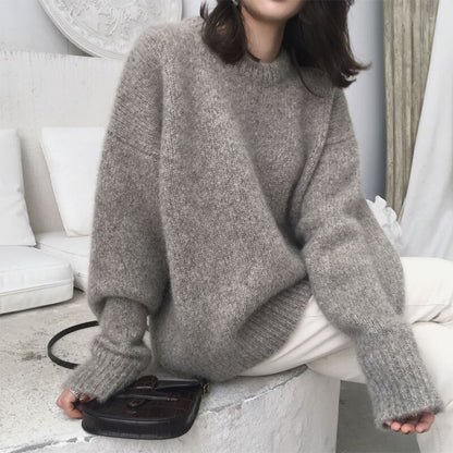 O-Neck Thick Knitted Loose Pullover For Women