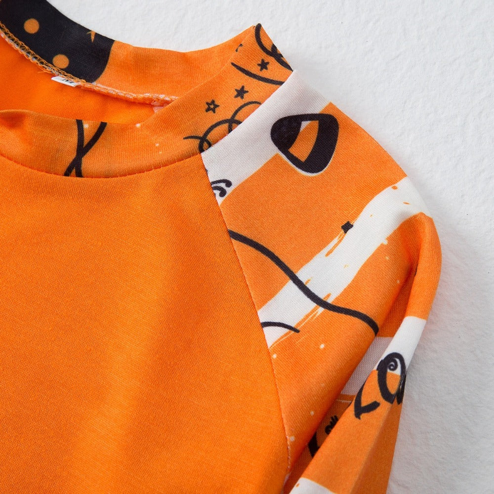 Monster Pumpkin Print Matching Pajama Sets