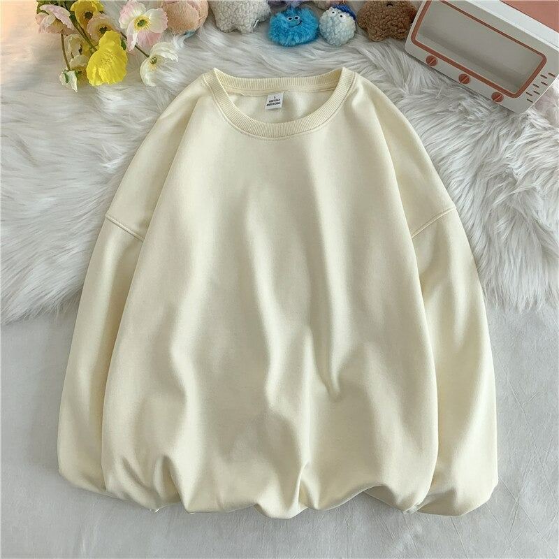 Women's Solid Color Oversized Drop Shoulder Sweatshirt Beige