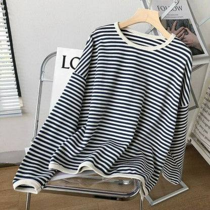 Women's Striped Round Neck Sweatshirt