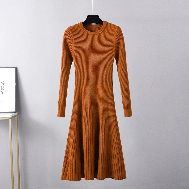 O-Neck Slim Long Knitted Maxi Sweater Dress