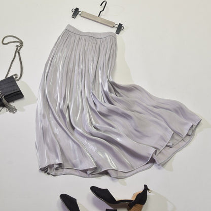 Shiny Silky Gloss Casual Midi Skirt For Women