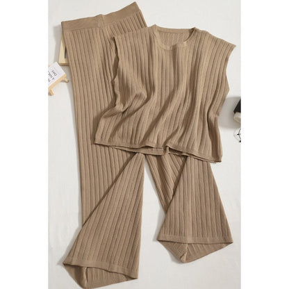 Casual Solid Color Sleeveless Vest And High Waist Leg Pants Set