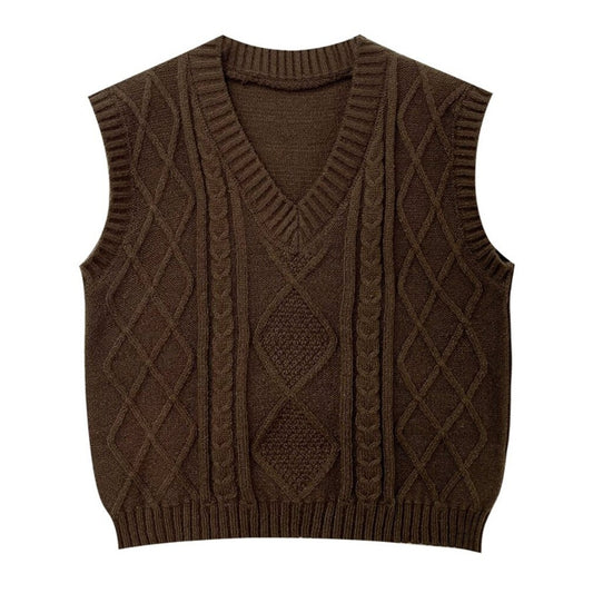 Woolen V-Neck Threaded Jacquard Sweater Vest