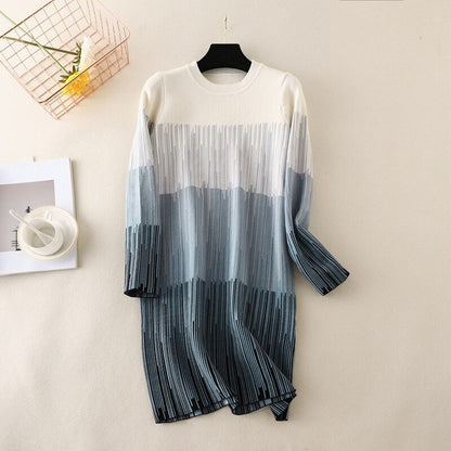 Vintage Knitted Striped Long Sweater Dress For Women