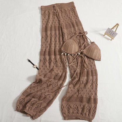 Crocheted Knitted Camisole And Pants For Women