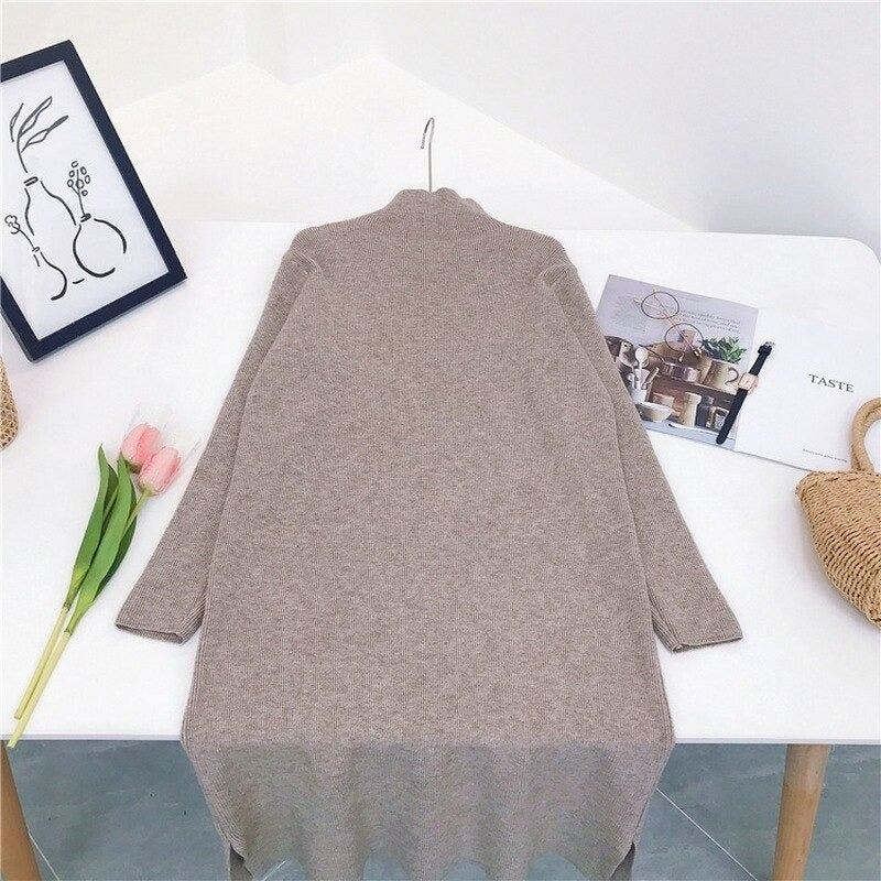 Simple Loose Lazy Turtleneck Sweater Dress