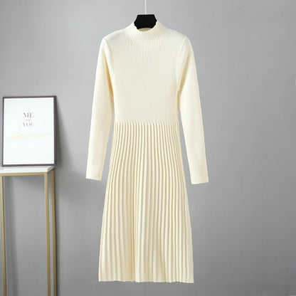 Half-Turtleneck Knitted Ribbed Warm Sweater Dress