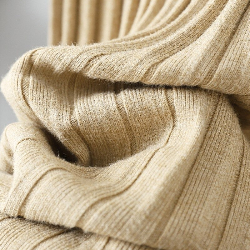 Half-Turtleneck Knitted Ribbed Warm Sweater Dress
