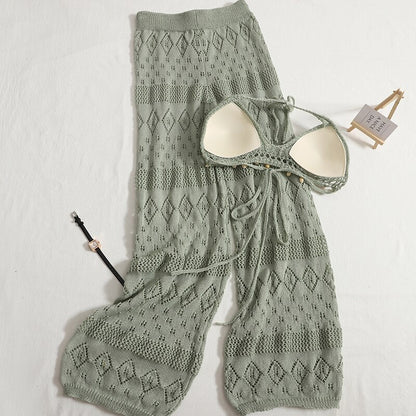 Crochet Lace-Up Hollow Knitted Suit