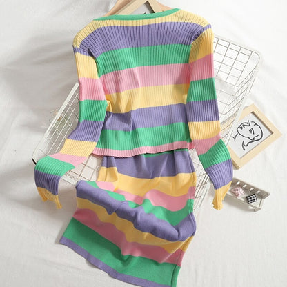 Striped Knitted Two-Piece Sets For Women