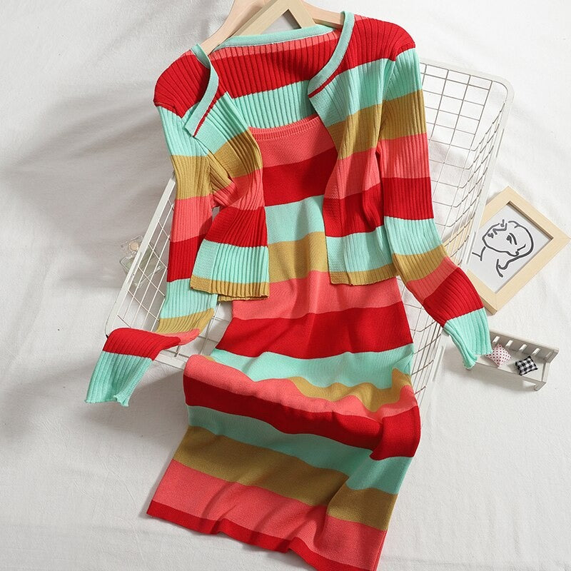Striped Knitted Two-Piece Sets For Women