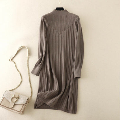 A-Line Mock Neck Knitted Sweater Dress