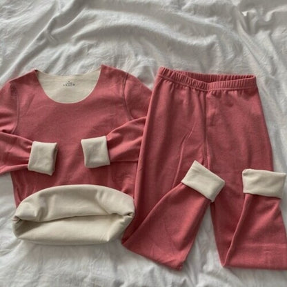 Autumn Long-Sleeved Pajamas Suit Sets For Women Rose Pink One Size