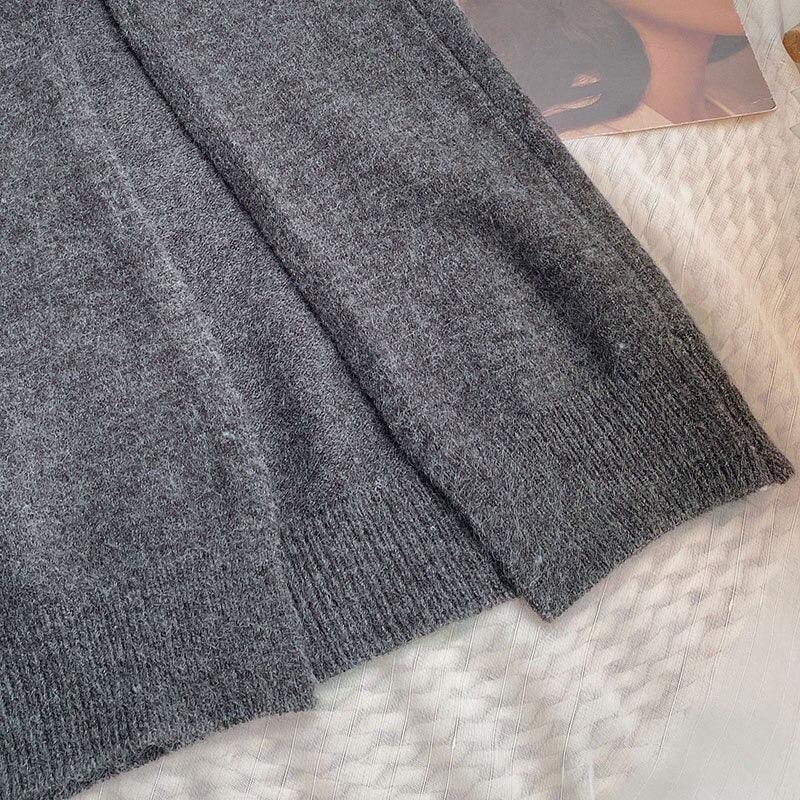Women's Slitted Long-Sleeve Knitted Sweater Dress