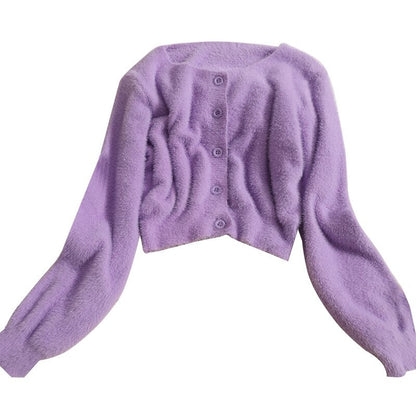 Soft Mohair Solid Short Cardigans For Women