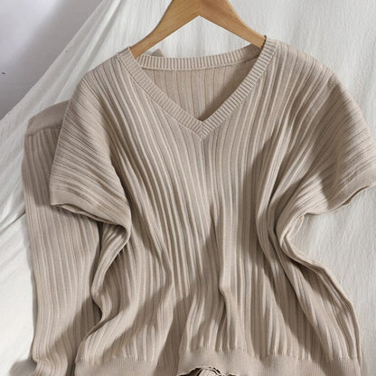 Knitted Solid Pullover With Wide-Leg Pants For Women