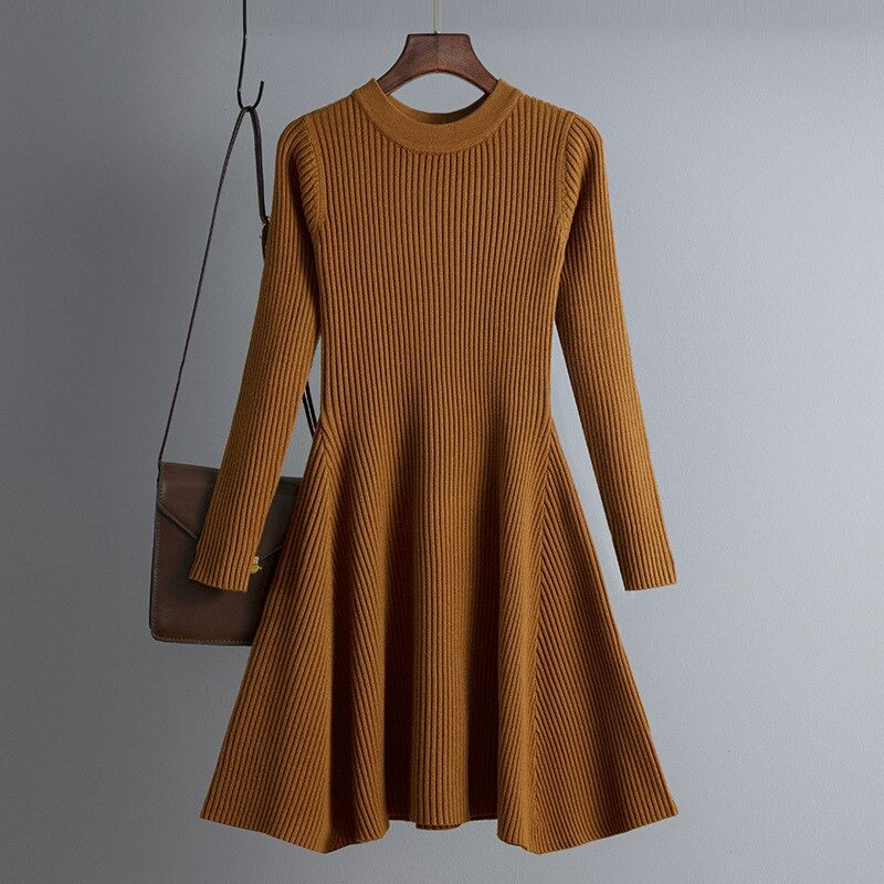 Women's Solid Color Knitted Sweater Dress