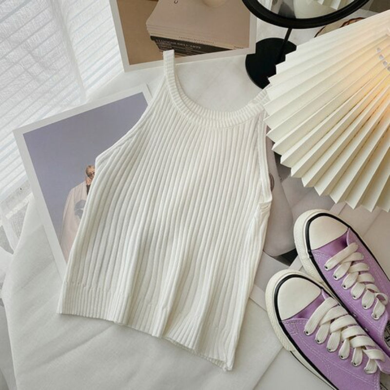 Slim Casual Knitted O-Neck Sleeveless Camisole