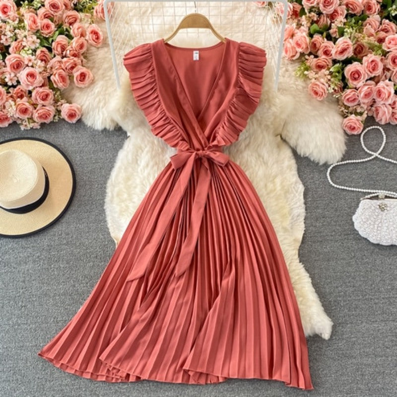Elegant Solid Color V-neck Slim Dress For Women
