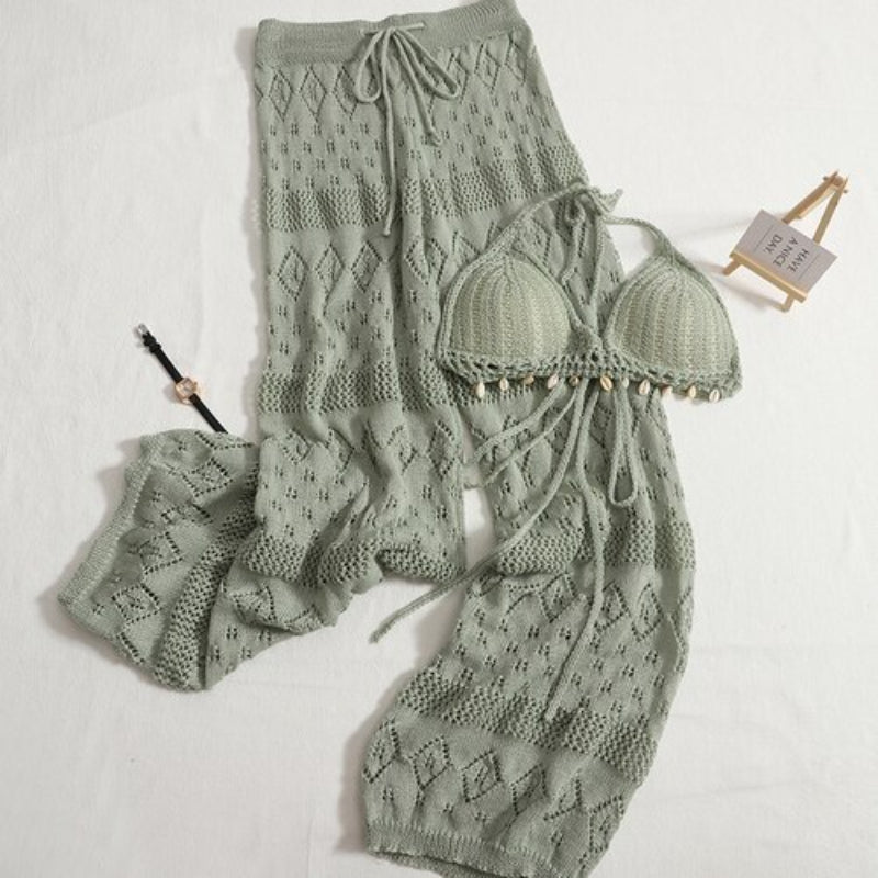 Crochet Lace-Up Hollow Knitted Suit