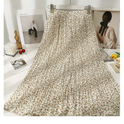 Korean Floral Printed Midi Pleated Skirt Style 13 One Size