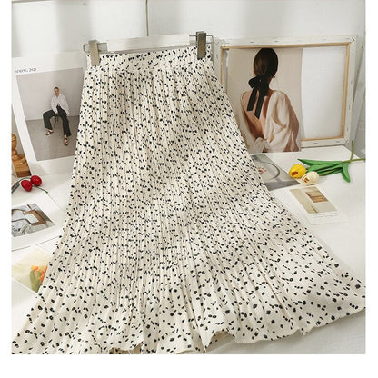 Korean Floral Printed Midi Pleated Skirt Style 22 One Size