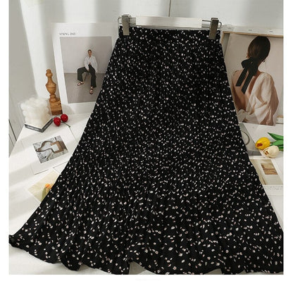 Korean Floral Printed Midi Pleated Skirt Style 23 One Size